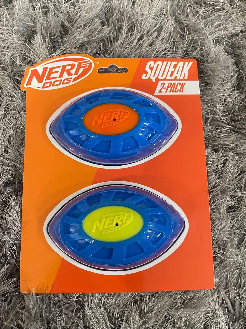 Nerf Blue Squeak Dog Toys 2-Pack with Orange and Yellow Centers